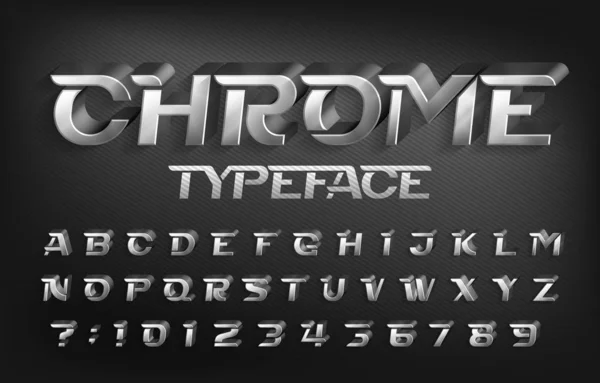 Chrome Typeface 带有阴影的3D金属效果字母和数字 用于排版设计的股票矢量字母表字体 — 图库矢量图片