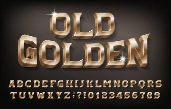 Old Golden Alfabeto Fuente Letras Números Metálicos Tipo Vector Stock — Vector de stock