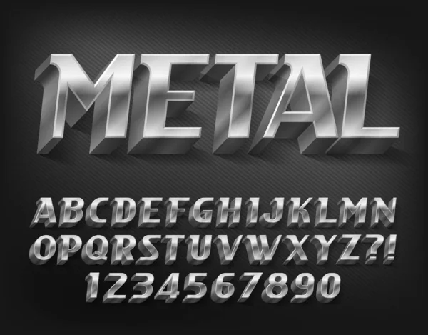Metal Alphabet Font Efecto Cromo Letras Números Con Sombra Tipo — Vector de stock