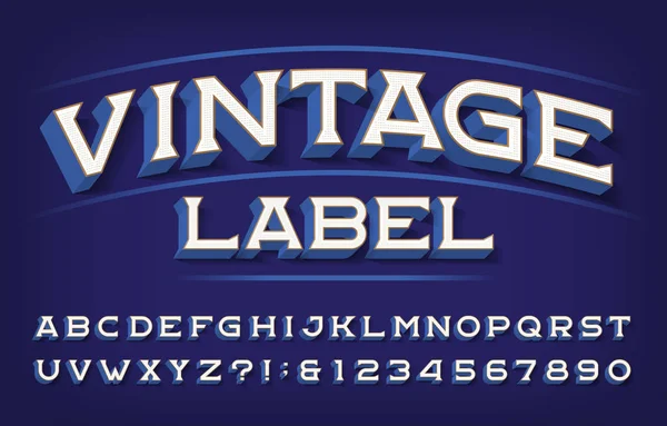 Klasik Etiket Alfabe Yazı Tipi Retro Harfler Gölgeli Sayılar Tipografi — Stok Vektör
