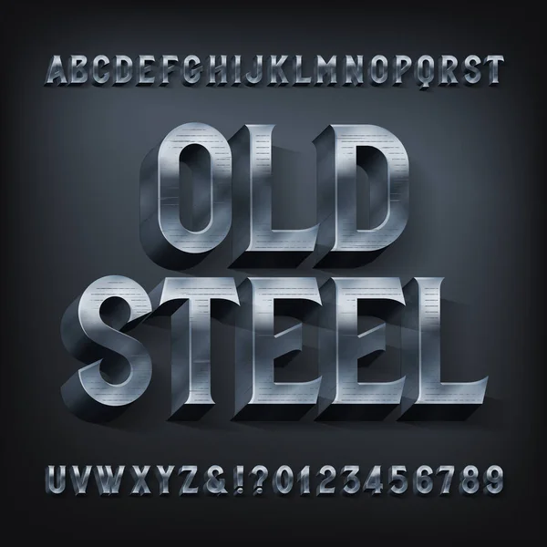 Eski Çelik Alfabe Yazı Tipi Boyutlu Metal Harfler Sayılar Tasarımınız — Stok Vektör