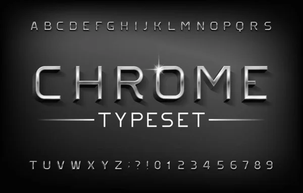 Fuente Alfabeto Chrome Letras Metálicas Números Con Sombra Tipo Vector — Vector de stock