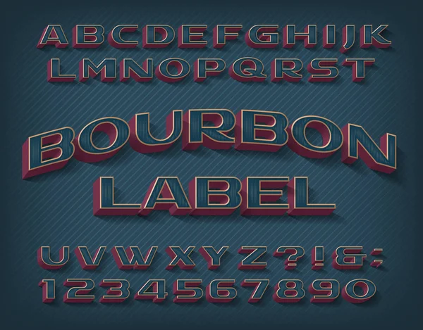 Bourbon Label Alphabet Font Effect Colorful Letters Numbers Shadow Vector — Stock Vector