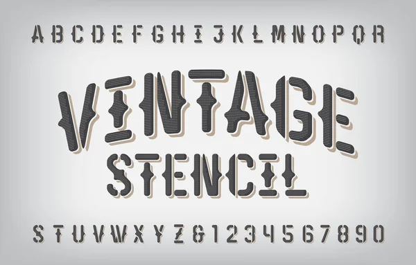 Vintage Stencil Alfabeto Fuente Letras Números Antiguos Tipo Vector Stock — Vector de stock