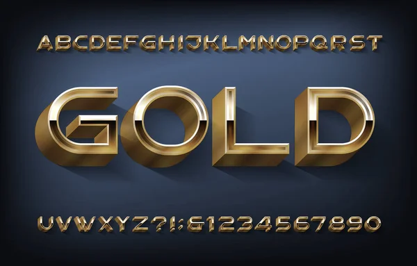 Χρυσή Γραμματοσειρά Αλφαβήτου Σύγχρονα Χρυσά Γράμματα Και Αριθμούς Στοιχείο Διανύσματος — Διανυσματικό Αρχείο