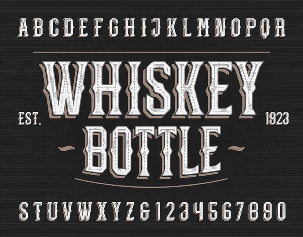 Whiskey Bottle Alphabet Fuente Letras Números Retro Tipo Letra Vectorial — Vector de stock