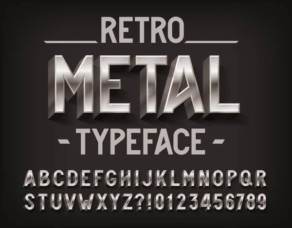 Retro Metal Alfabeto Fuente Letras Números Metálicos Tipo Vector Stock — Vector de stock