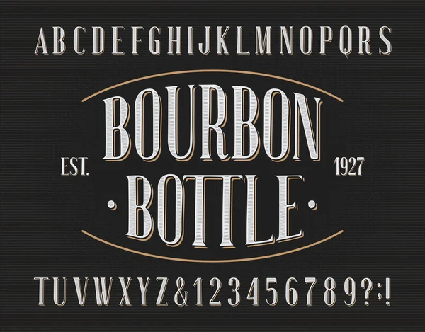 Bourbon Fles Alfabet Lettertype Retro Letters Nummers Vector Lettertype Voor — Stockvector