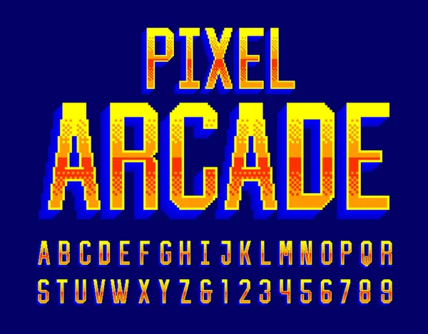 Alfabet Alfabetu Pixel Arcade Cyfrowy Efekt Litery Cyfry 80S Arcade — Wektor stockowy