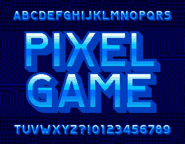 Caratteri Alfabetici Pixel Game Lettere Numeri Effetti Digitali Dattiloscritto Videogiochi — Vettoriale Stock