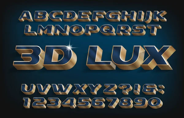 Caratteri Alfabetici Lux Lettere Numeri Blu Dorati Dattiloscritto Vettoriale Stock — Vettoriale Stock