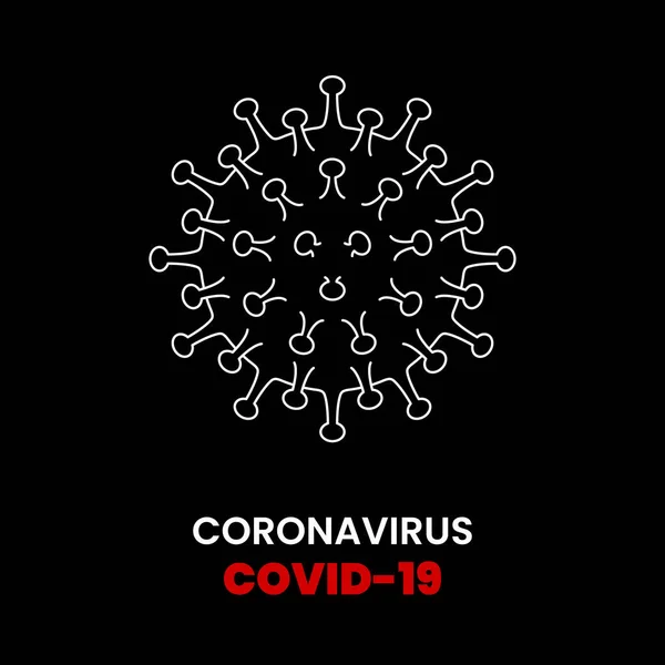 Icona Coronavirus Covid Bianco Fondo Nero Isolato Pandemia Influenzale 2019 — Vettoriale Stock