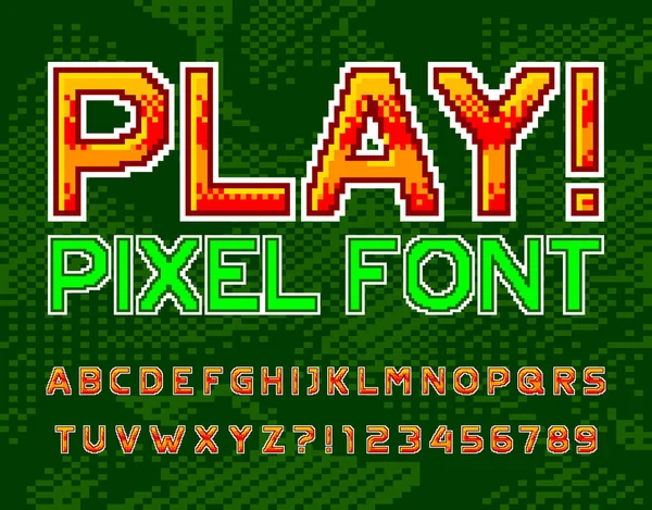 Gioca Font Alfabeto Lettere Numeri Retrò Pixel Sfondo Pixel Dattiloscritto — Vettoriale Stock