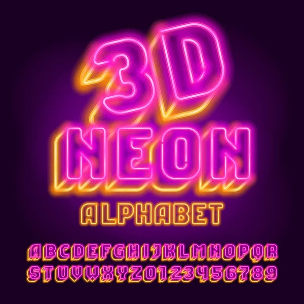 Neon Alfabet Lettertype Gloeiende Neon Lichtletters Cijfers Voorraad Vector Typescript — Stockvector