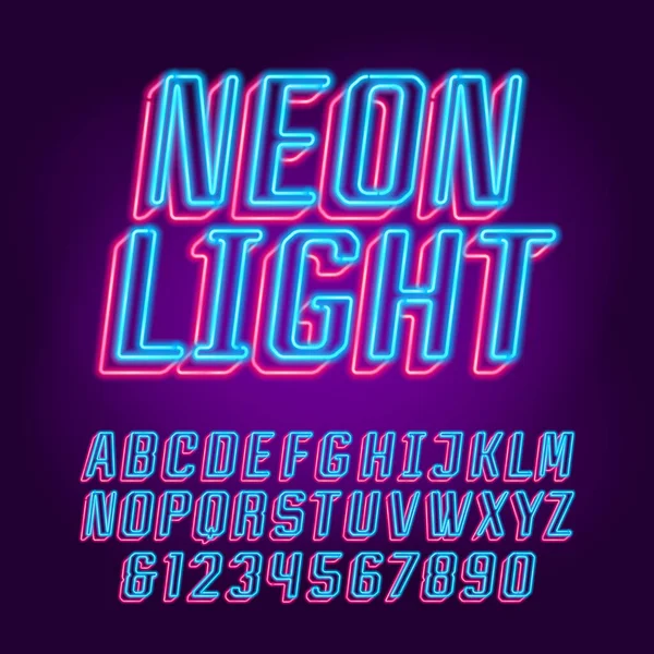 Neon Alphabet Font Effect Neon Light Uppercase Letters Numbers Stock — Stock Vector