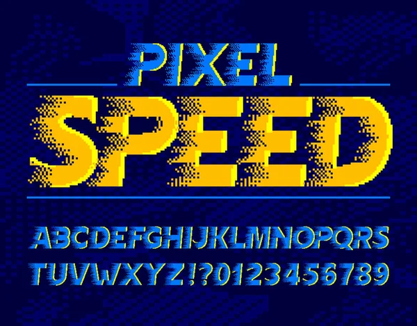 Pixel Speed Alfabeto Fuente Efecto Del Viento Letras Números Digitales — Archivo Imágenes Vectoriales