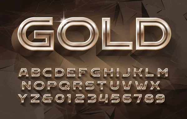 Fuente Gold Alphabet Letras Números Oro Fondo Abstracto Archivo Vector — Vector de stock