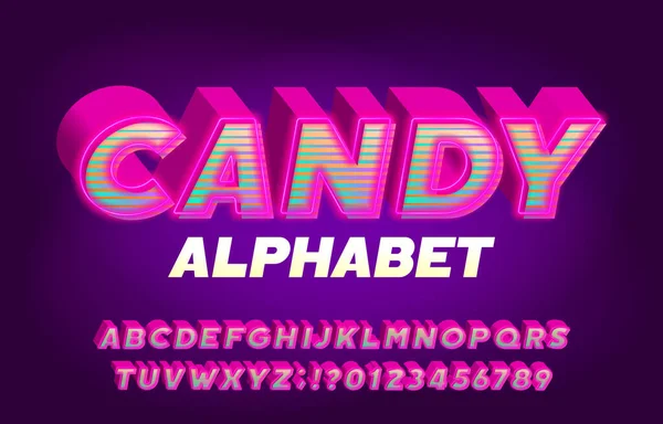 Fonte Alfabeto Candy Efeito Letras Brilhantes Números Símbolos Typescript Vetorial —  Vetores de Stock