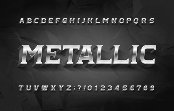 Fuente Metallic Alphabet Efecto Cromo Letras Números Con Sombra Fondo — Vector de stock