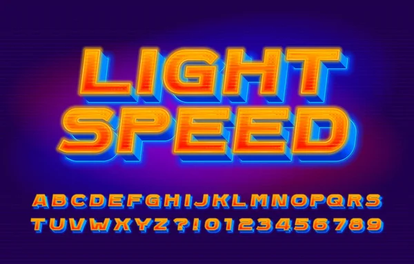 Light Speed Czcionka Alfabetu Żywe Litery Cyfry Symbole Retro Futurystyczny — Wektor stockowy