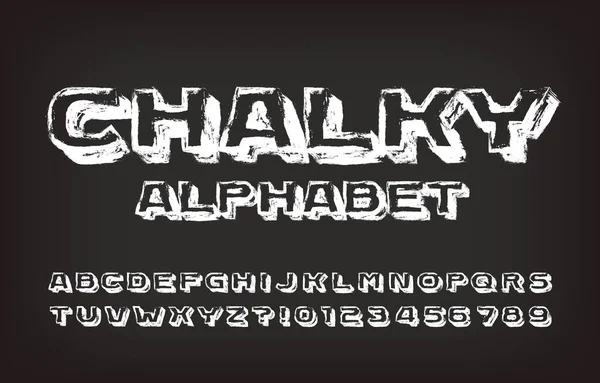 Chalky Alphabet Font Hand Drawn Wide Letters Numbers Symbols Stock — Stock Vector