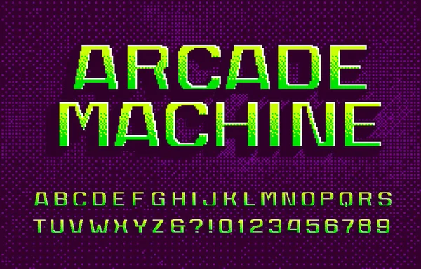 Arcade Machine Alfabet Lettertype Digitale Letters Cijfers Abstract Pixel Achtergrond — Stockvector
