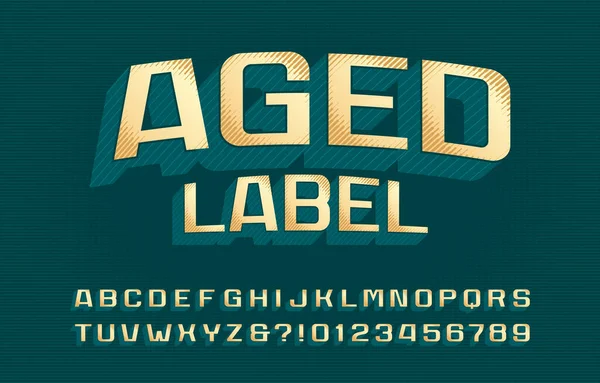 Fonte Aged Label Alphabet Lettres Chiffres Vintage Couleurs Vertes Dorées — Image vectorielle