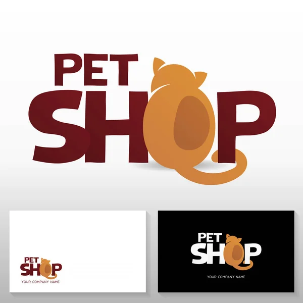 Pet Shop Design Logotipo Emblema Vetor Com Gato Modelos Cartões — Vetor de Stock