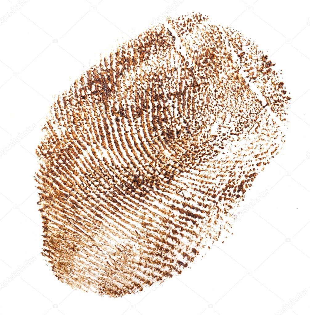 Brown fingerprint on white background
