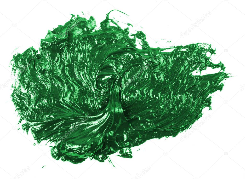 smudge green oil paint on white background