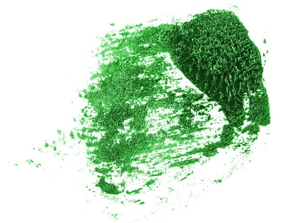白色背景上绿色油漆的污点 — 图库照片