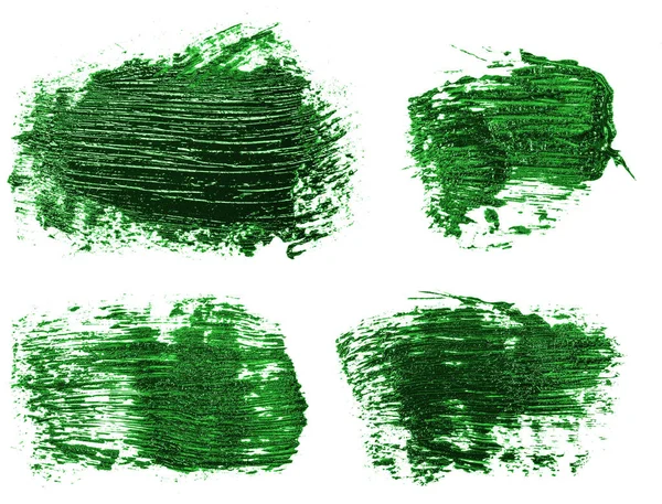 Stain of oil green paint on white background. Set — Stock Photo, Image