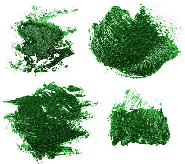Пляма олійно-зеленої фарби на білому тлі. Встановити — стокове фото