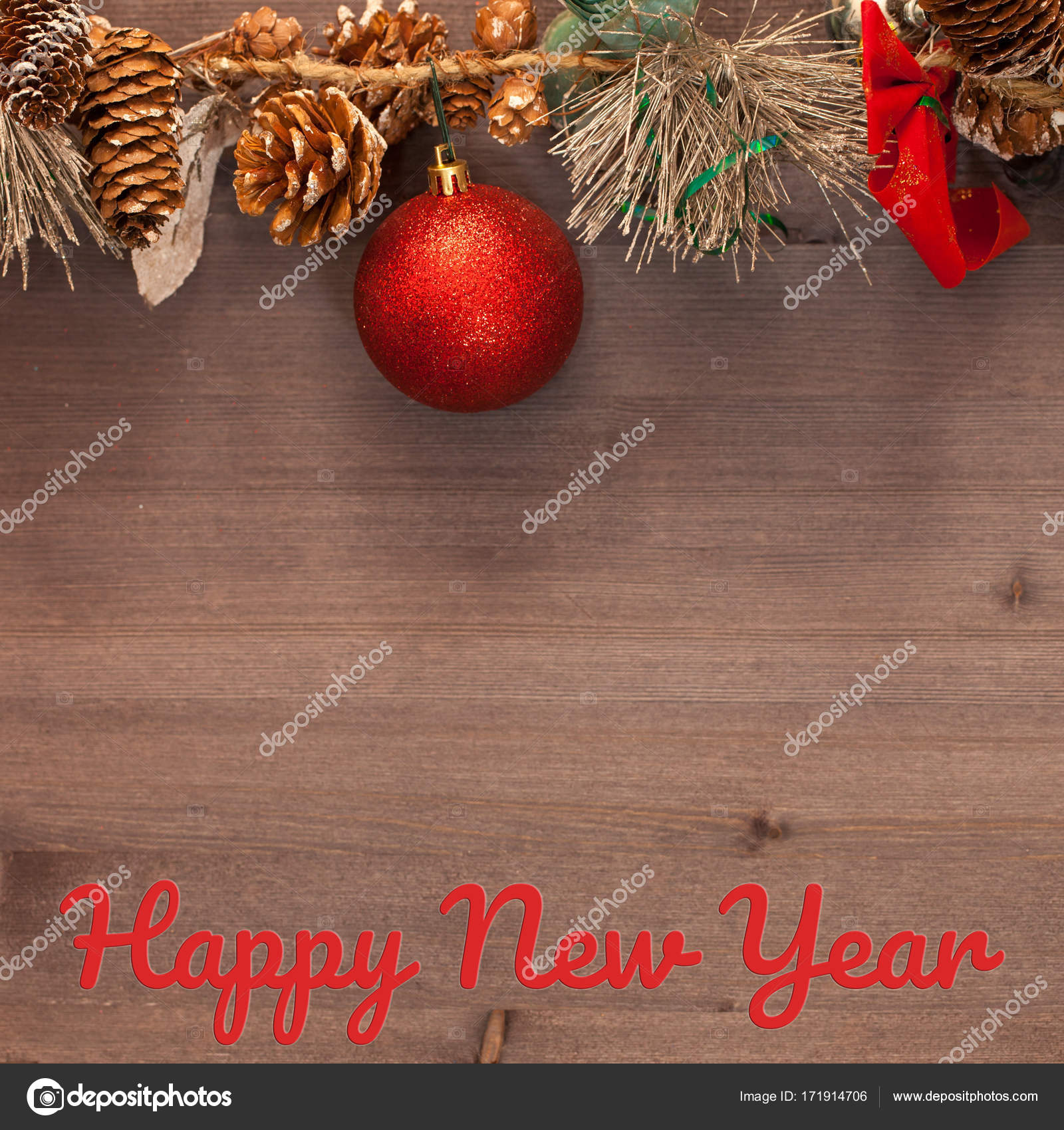 Christmas Decorations On Wooden Boards Background Greeting