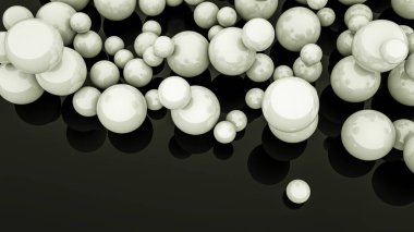 Siyah zemin üzerinde beyaz üç boyutlu küreler. 3d hazırlayıcı