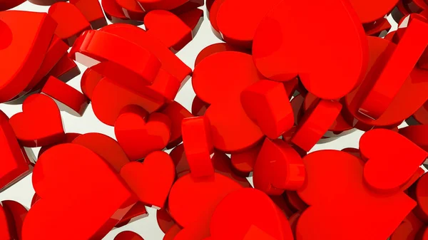 Tredimensionella röda hjärtan på en vit bakgrund. 3d återgivning — Stockfoto
