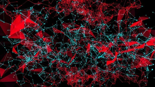 abstract background. red and turquoise particles interconnected.