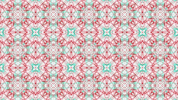 Abstract kaleidoscope pattern. red-turquoise shapes on a white b — 스톡 사진