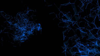 Mavi parçacıkların soyut arkaplanı. 3d resimleme