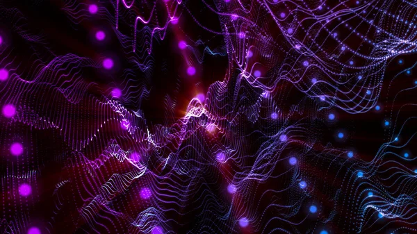 Abstraktní pozadí zářivých fialových částic. 3D vykreslení illu — Stock fotografie