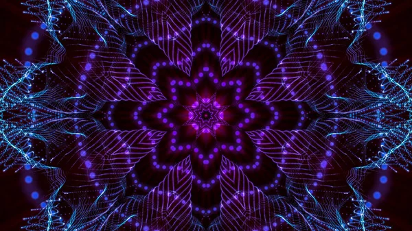 紫色圆形发光粒子的万花筒图案。 Abstra — 图库照片