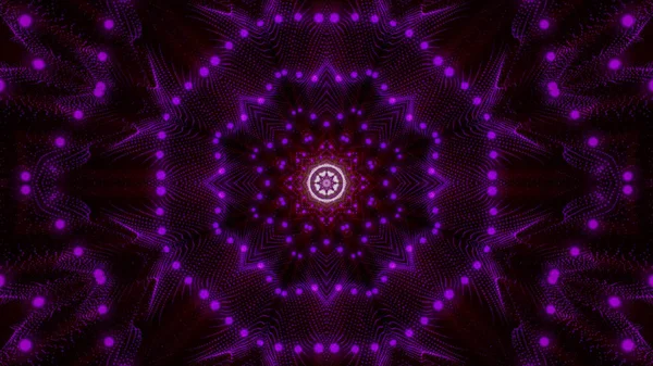 Kaleidoscope patterns of purple round luminous particles. abstra — Stock Photo, Image