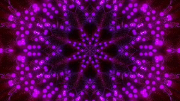 Kaleidoscope patterns of purple round luminous particles. abstra — 스톡 사진