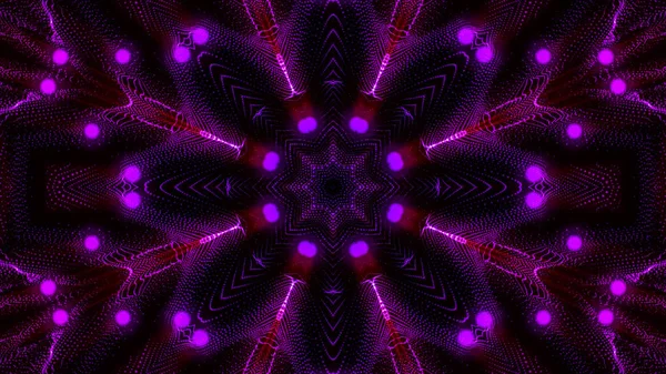 Kaleidoscope patterns of purple round luminous particles. abstra — 스톡 사진