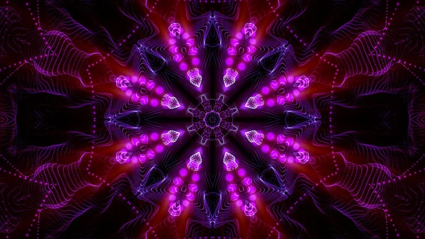 Padrões caleidoscópicos de partículas luminosas roxas redondas. abstra — Fotografia de Stock