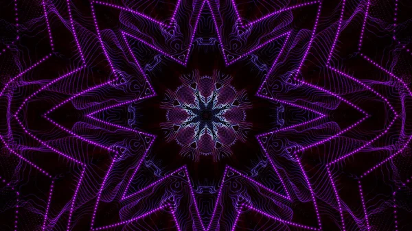 Kaleidoscope patterns of purple round luminous particles. abstra — Stock Photo, Image