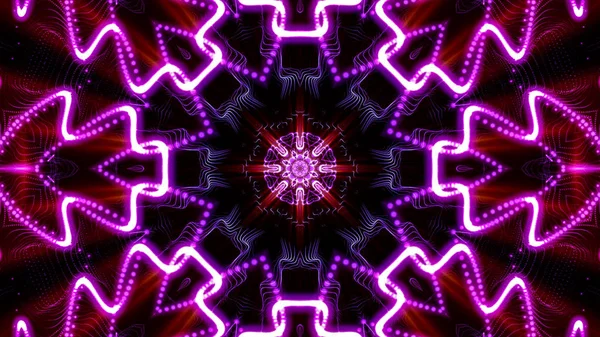 Kaleidoscope patterns of purple round luminous particles. abstra — 스톡 사진