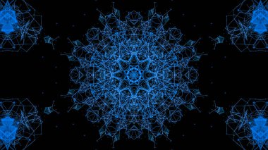 Mavi parçacıkların kaleydoskop desenleri. Soyut arkaplan. 3d