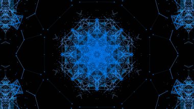 Mavi parçacıkların kaleydoskop desenleri. Soyut arkaplan. 3d