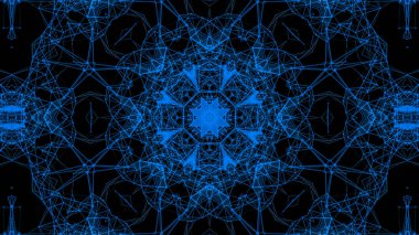 Mavi parçacıkların kaleydoskop desenleri. Soyut arkaplan. 3d